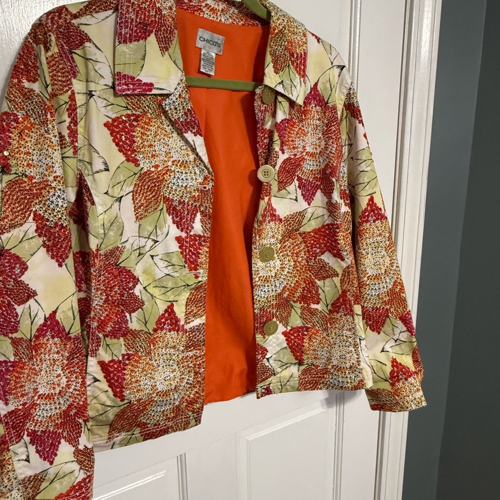 Chico's Vibrant Floral Blazer - Red, Green, and Orange